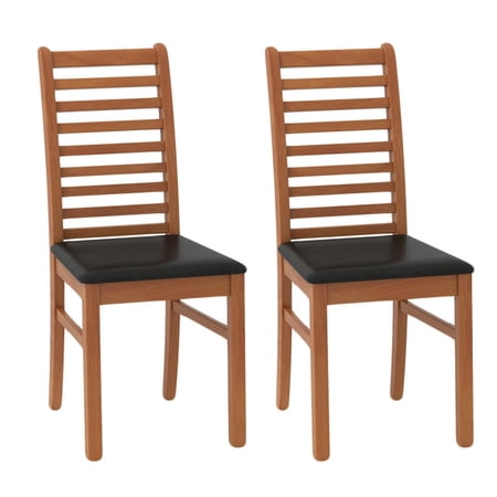 Furnibear Leather Dining Chairs Set of 2 with Padded PU Leather Seat and Rubber Wood Legs for Kitchen and Dining Room, Brown