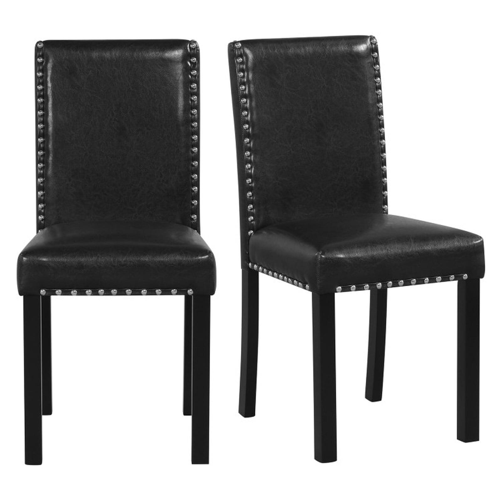 Furnibear Leather Dining Chairs Set of 2 with Padded PVC Seat and Bent Wood Back on Solid Rubber Wood Legs for Kitchen and Dining Room, Black
