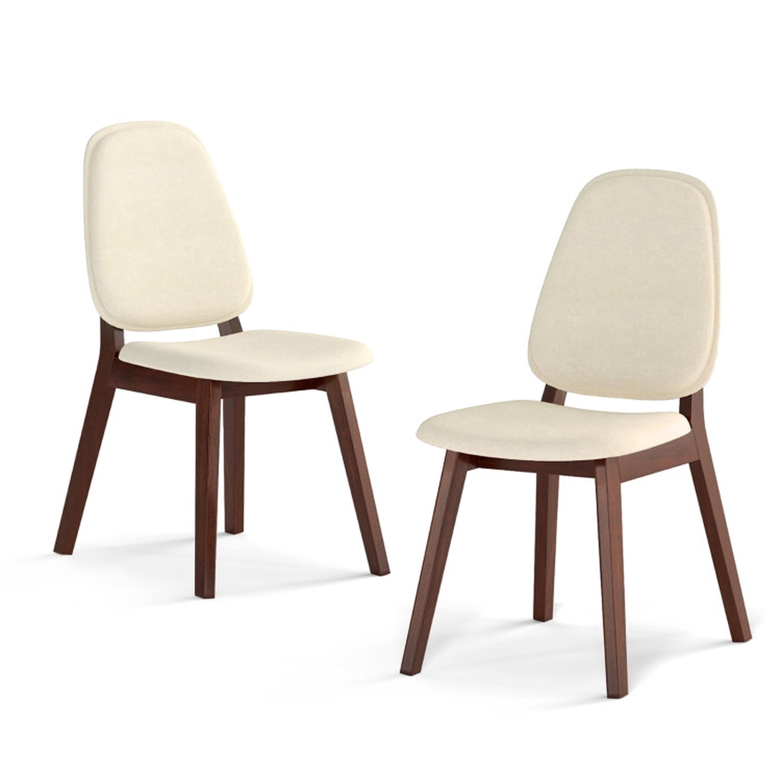 Furnibear Mid Century Wood Dining Chairs Set of 2 with Padded Linen Seat and Armless Rubber Wood Legs for Kitchen, Brown