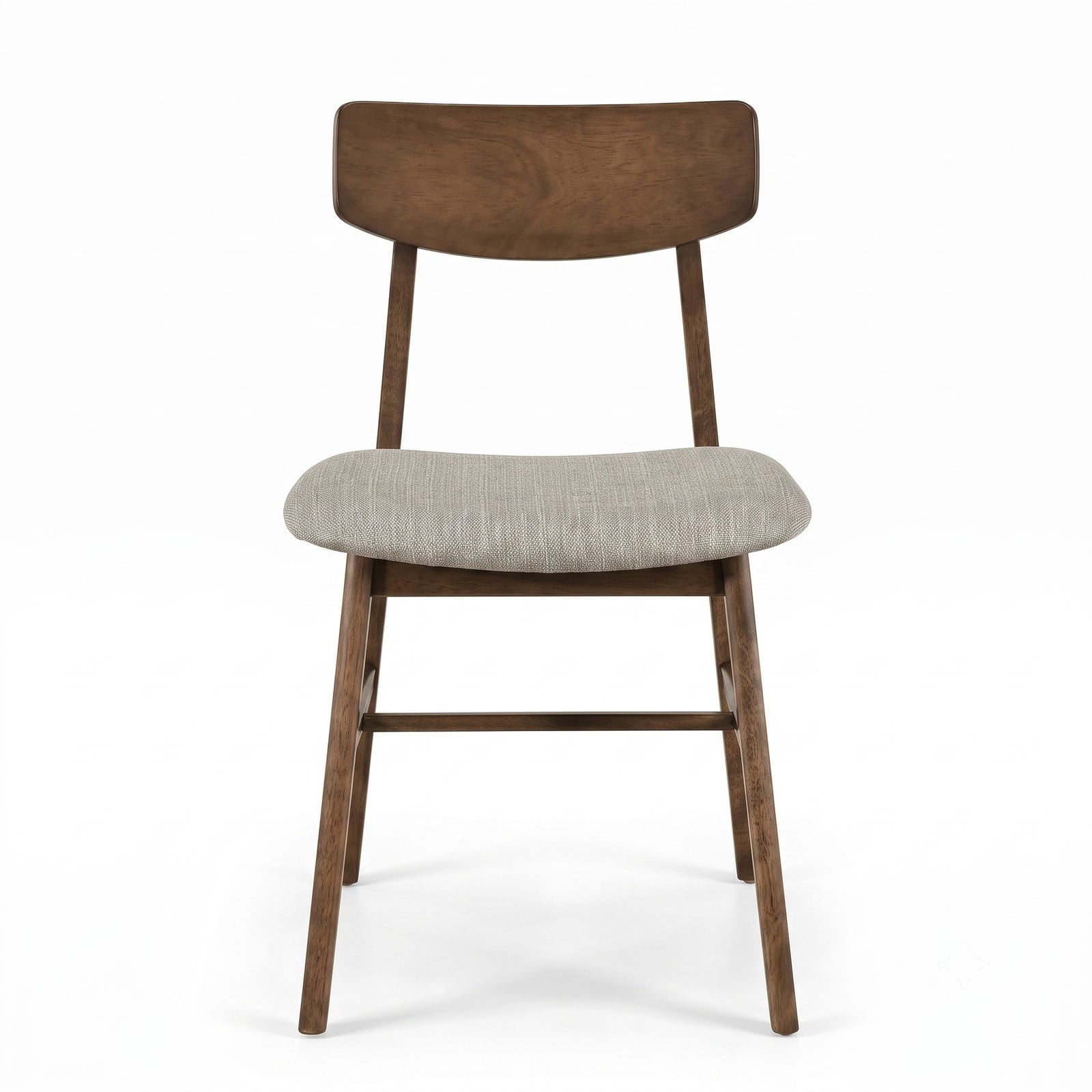 Furnibear Solid Rubber Wood Dining Chairs Set of 4, Mid-Century Modern Upholstered Kitchen Side Chairs with Curved Backrest, Linen Fabric Padded Seat, Walnut & Gray