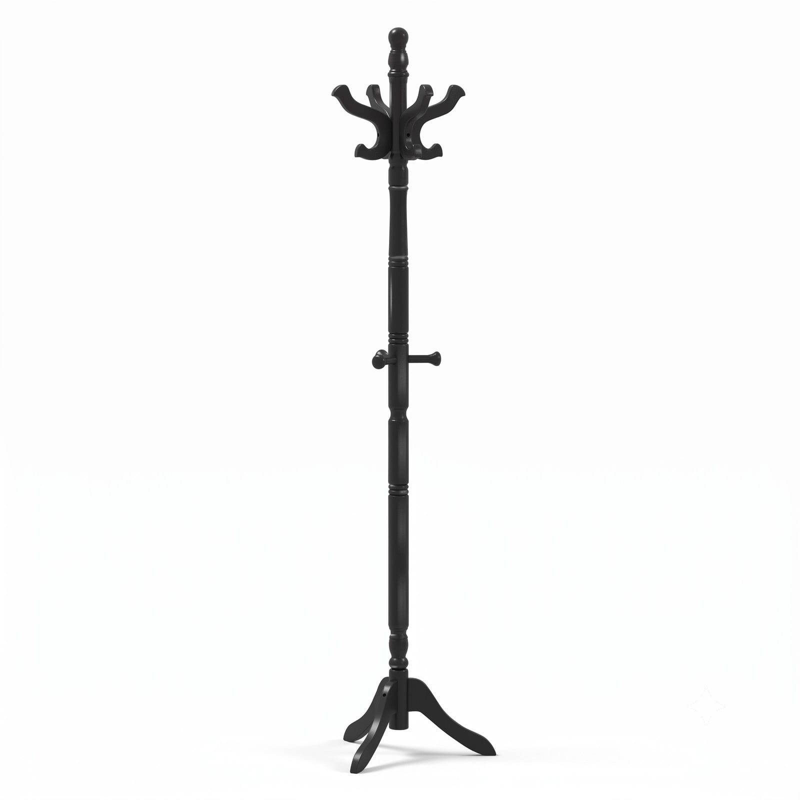 Furnibear Solid Wood Hall Tree Freestanding Coat Rack with 11 Hooks and 3 Height Options for Entryway Hallway Bedroom and Office, Black