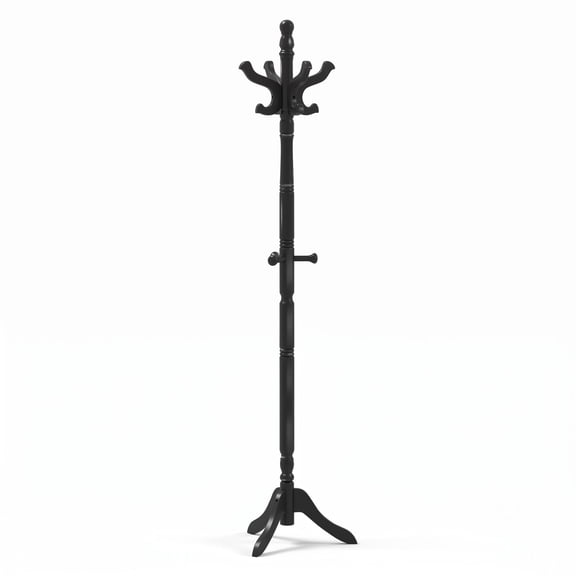 Furnibear Solid Wood Hall Tree Freestanding Coat Rack with 11 Hooks and 3 Height Options for Entryway Hallway Bedroom and Office, Black