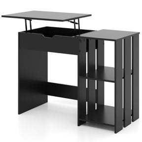Furnibear Space Saving Lift-Top Computer Desk with Hidden Compartment, 2-Tier Open Storage Shelves and Adjustable Height Black