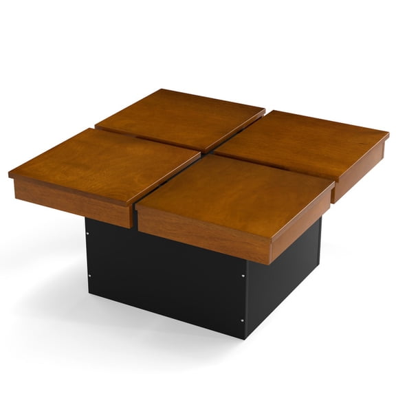Furnibear Square Coffee Table Mid Century Modern Center Table - Walnut - Solid MDF Living Room Accent