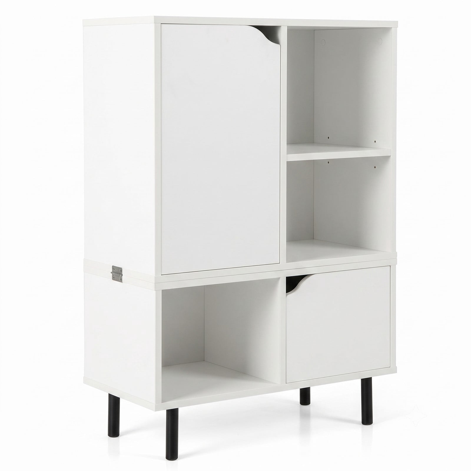 Furnibear Stackable Bookcase with Adjustable Shelf and Storage Cubes, Modern Wood Bookshelf with Enclosed Cabinet and Open Cube Display for Living Room Bedroom, White