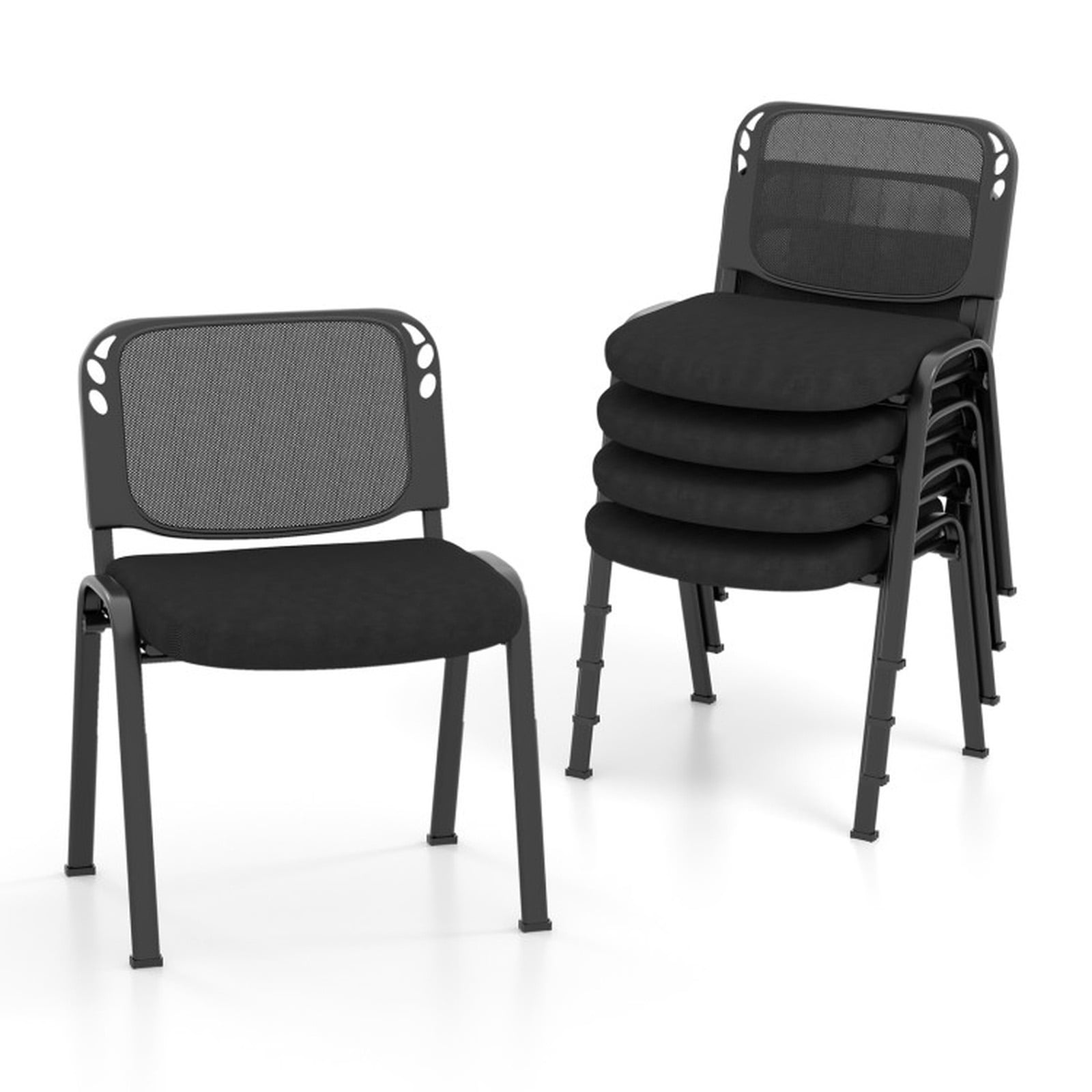 Furnibear Stackable Conference Chairs Set of 5 with Mesh Back, Ergonomic Guest Chairs Reception Waiting Room Chairs for Office Meeting, Black