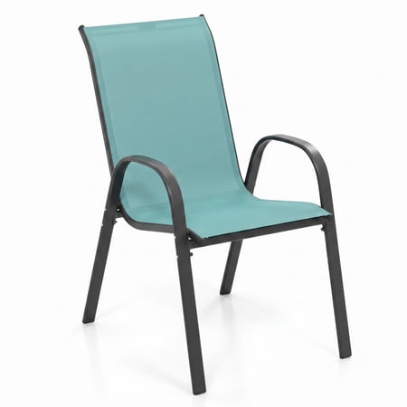 Furnibear Stackable Patio Dining Chairs Set of 4 with Armrests and Anti-Rust Steel Frame for Deck Garden and Backyard Dining , Teal
