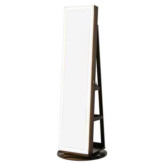 Furnibear Standing Jewelry Cabinet with Adjustable LED Lights for Bedroom Dressing Room Standing Storage Cabinet with Mirror, Black