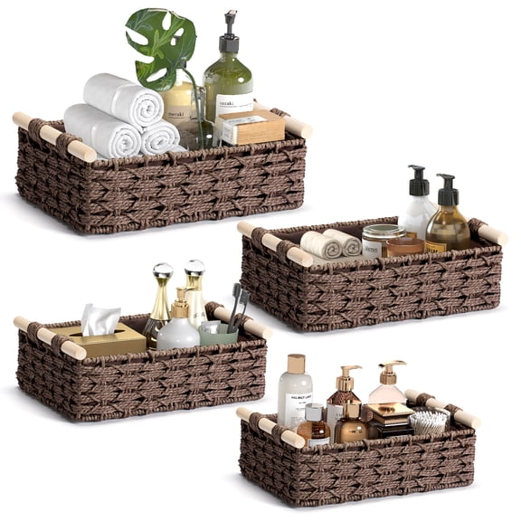 Furnibear Storage Baskets Set of 4 Foldable Fabric Storage Bins for Shelves Closet Organizer Collapsible Cube Organizers, Beige