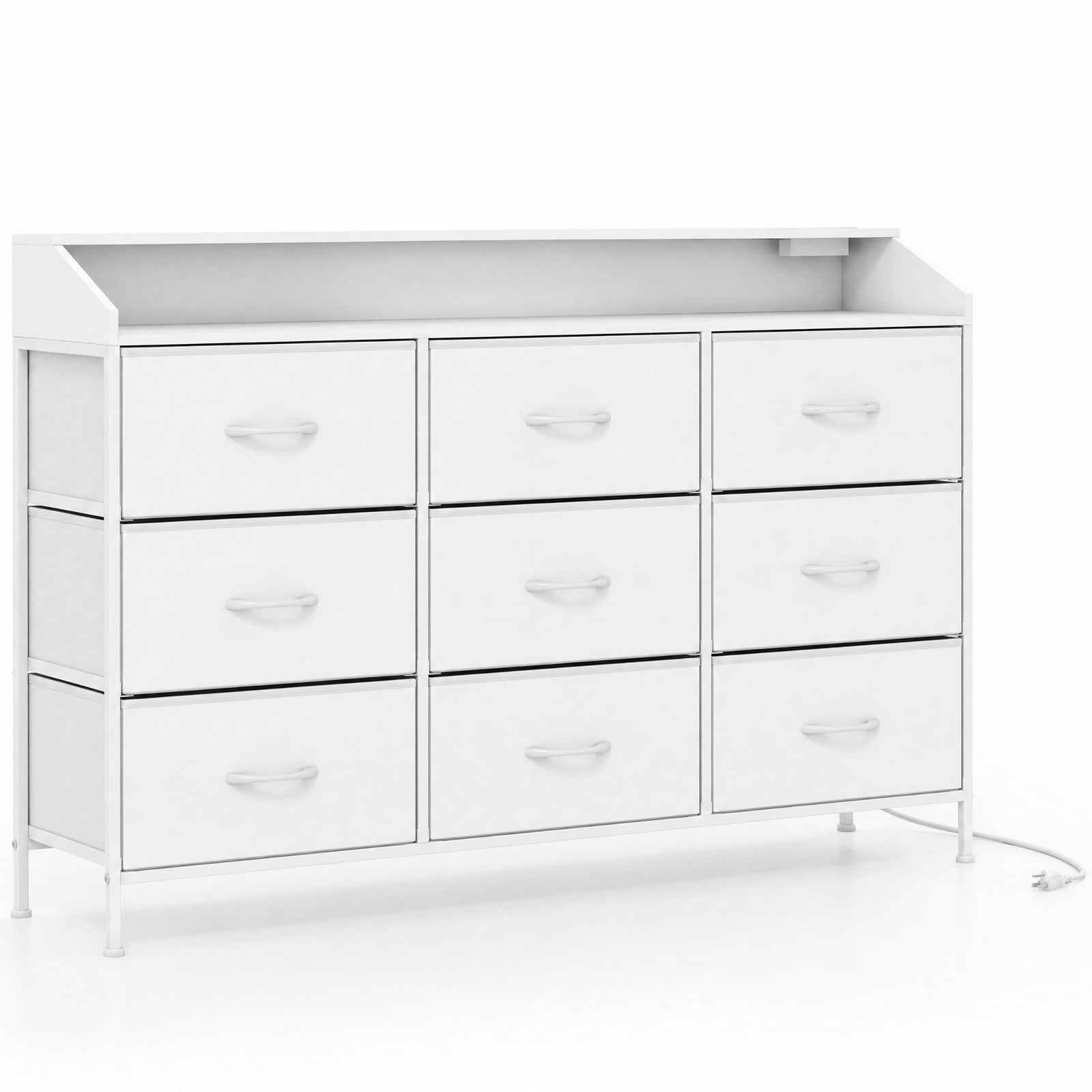 Furnibear Storage Organizer with LED Lights and 9 Fabric Drawers for Bedroom for Bedroom Closet Living Room Nursery Clothes Storage, White