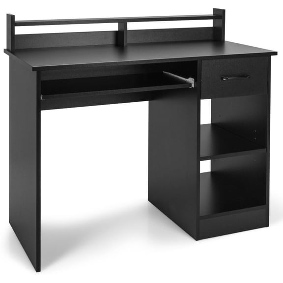 Furnibear Study Computer Desk with Drawer, Slide-Out Keyboard Tray, 5-Position Adjustable Shelf and Movable Divider Black