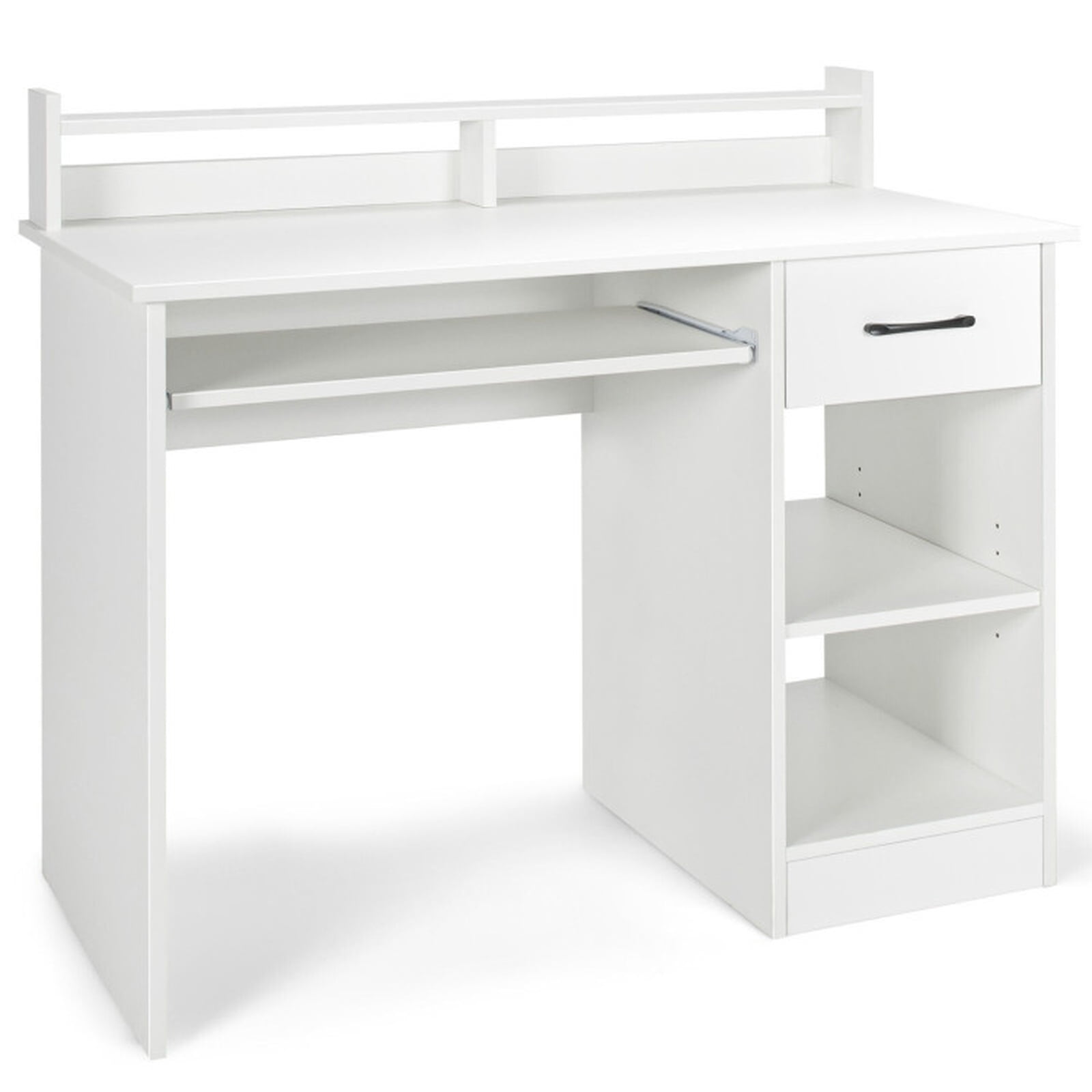 Furnibear Study Laptop Table Computer Desk with Drawer Keyboard Tray and Adjustable Shelf for Home Office Bedroom Study, White