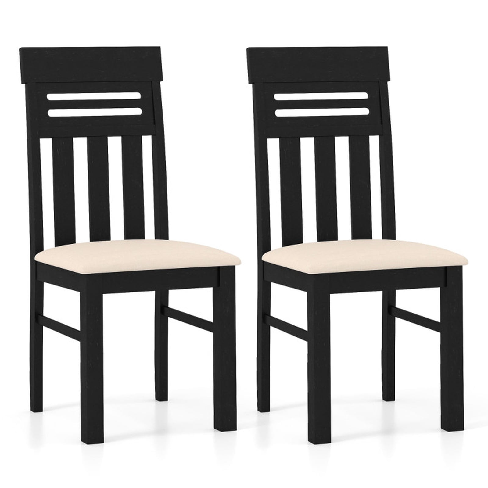 Furnibear High Back Dining Chairs Set of 2 with Padded Faux Leather Seat and Solid Rubber Wood Frame for Kitchen and Dining Room, Black