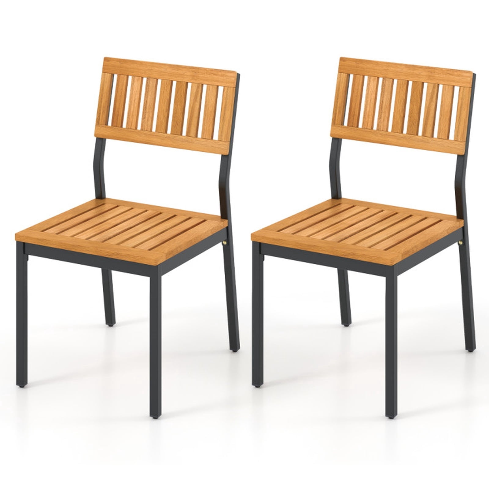 Furnibear Acacia Wood Dining Chairs Set of 2 with Metal Frame for Indoor and Outdoor Kitchen and Dining Room Use, Natural