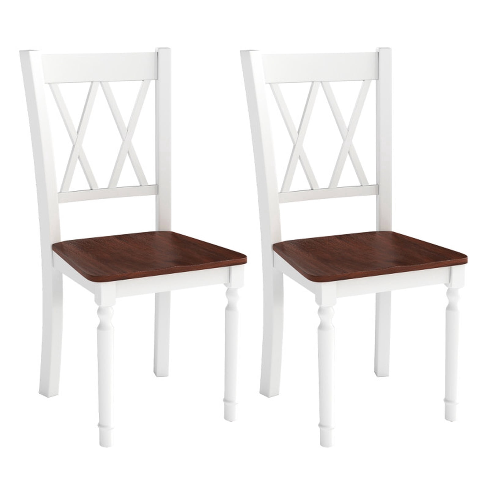 Furnibear Farmhouse Wood Dining Chairs Set of 2 with Contoured Rubber Wood Seat and Solid LVL Frame for Kitchen and Dining Room, Walnut