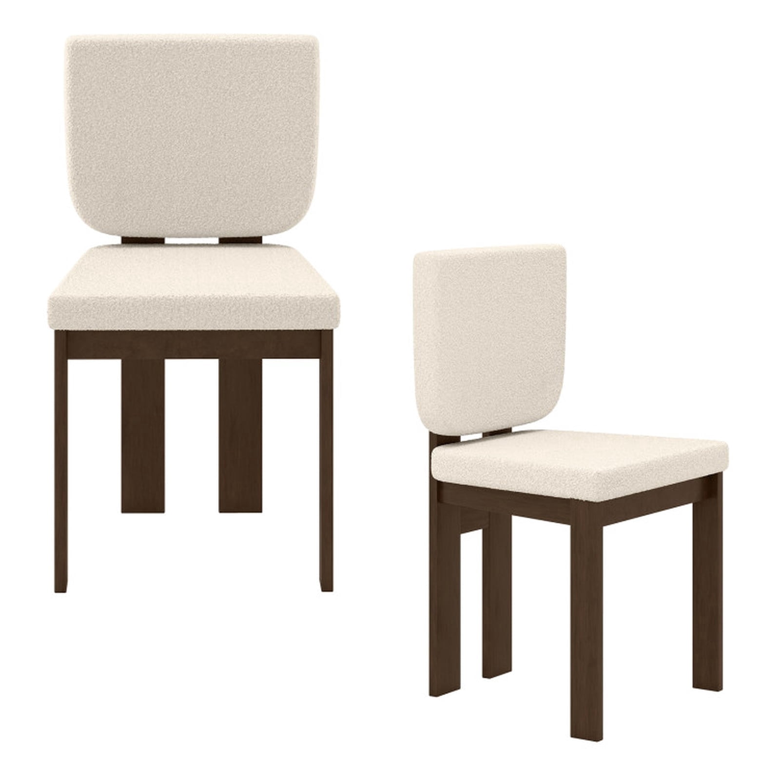 Furnibear Upholstered Dining Chairs Set of 2 with Sherpa Padded Seat and Solid Rubber Wood Legs for Kitchen and Dining Room, Brown