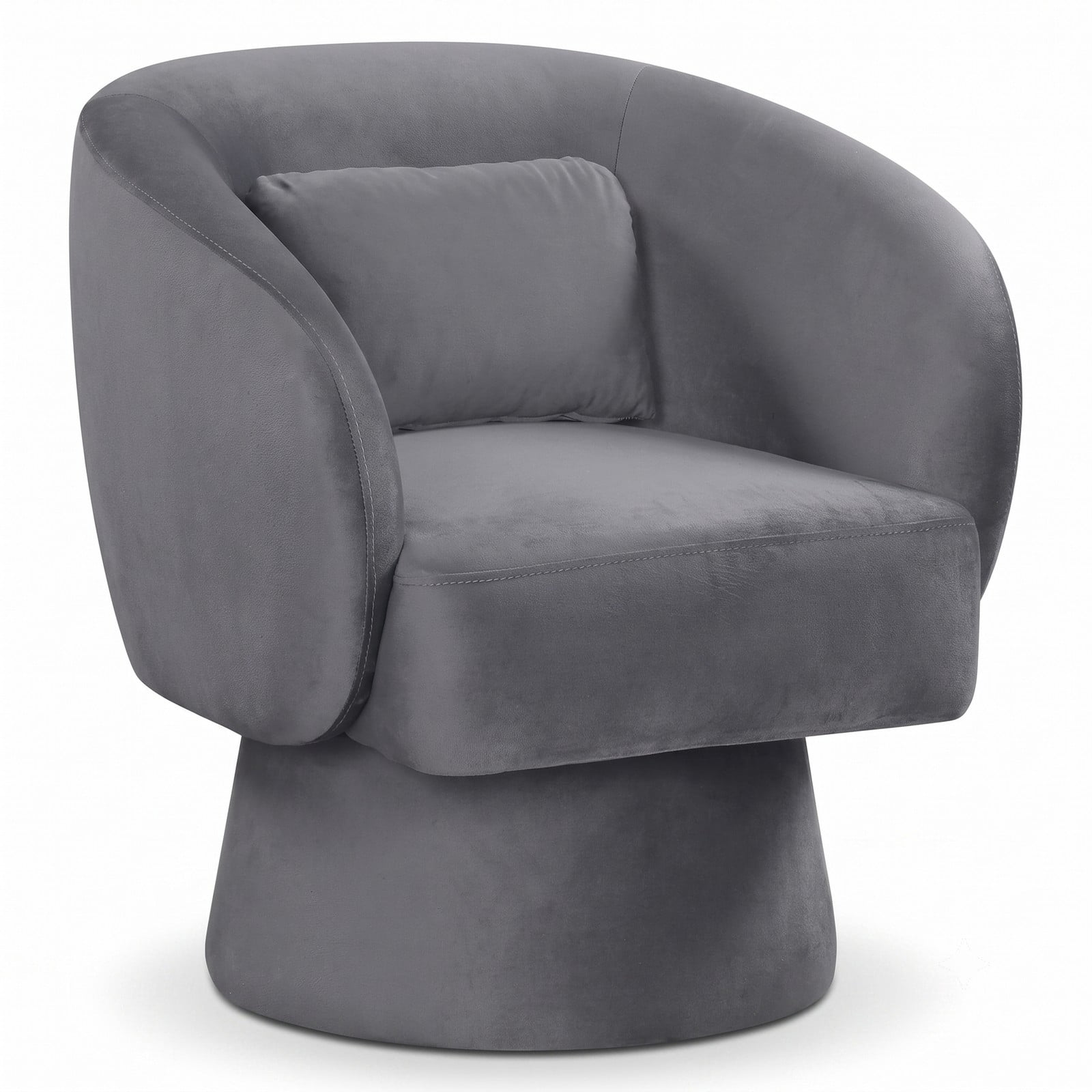Furnibear Swivel Accent Chair, Upholstered Barrel Chair with Curved Back, 360-Degree Swivel Base and Removable Lumbar Pillow for Living Room Bedroom, 400 lbs, Gray
