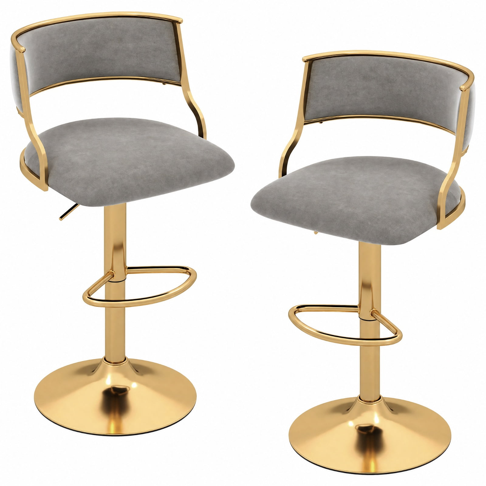 Furnibear Swivel Bar Stool Set of 2 Dutch Velvet Height Adjustable Island Stools for Kitchen Island Counter Bar Pub Dining Home, Grey