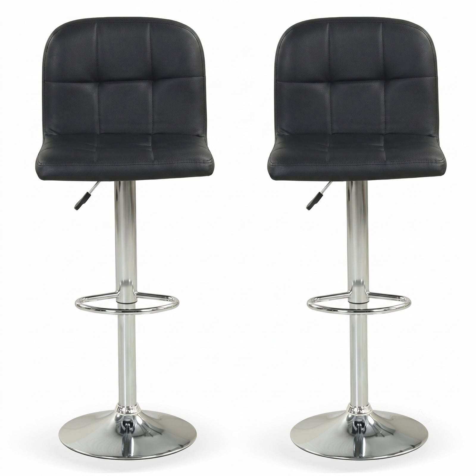 Furnibear Swivel Bar Stools Set of 2, 24-32 Inch Adjustable Height Counter Barstools with Footrest and Backrest, 360 Degree Swivel Faux Leather Cushioned, Black