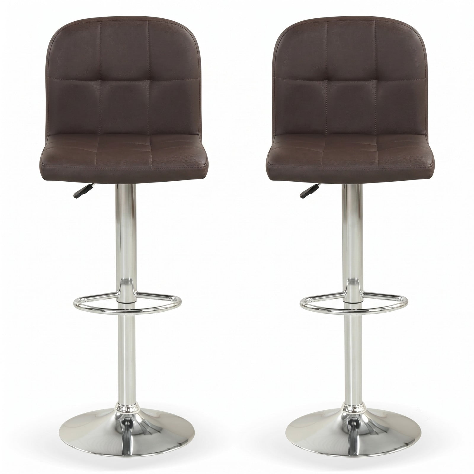 Furnibear Swivel Bar Stools Set of 2, 24-32 Inch Adjustable Height Counter Height Barstools with Footrest, 360 Degree Swivel Faux Leather Padded Kitchen Island, Brown