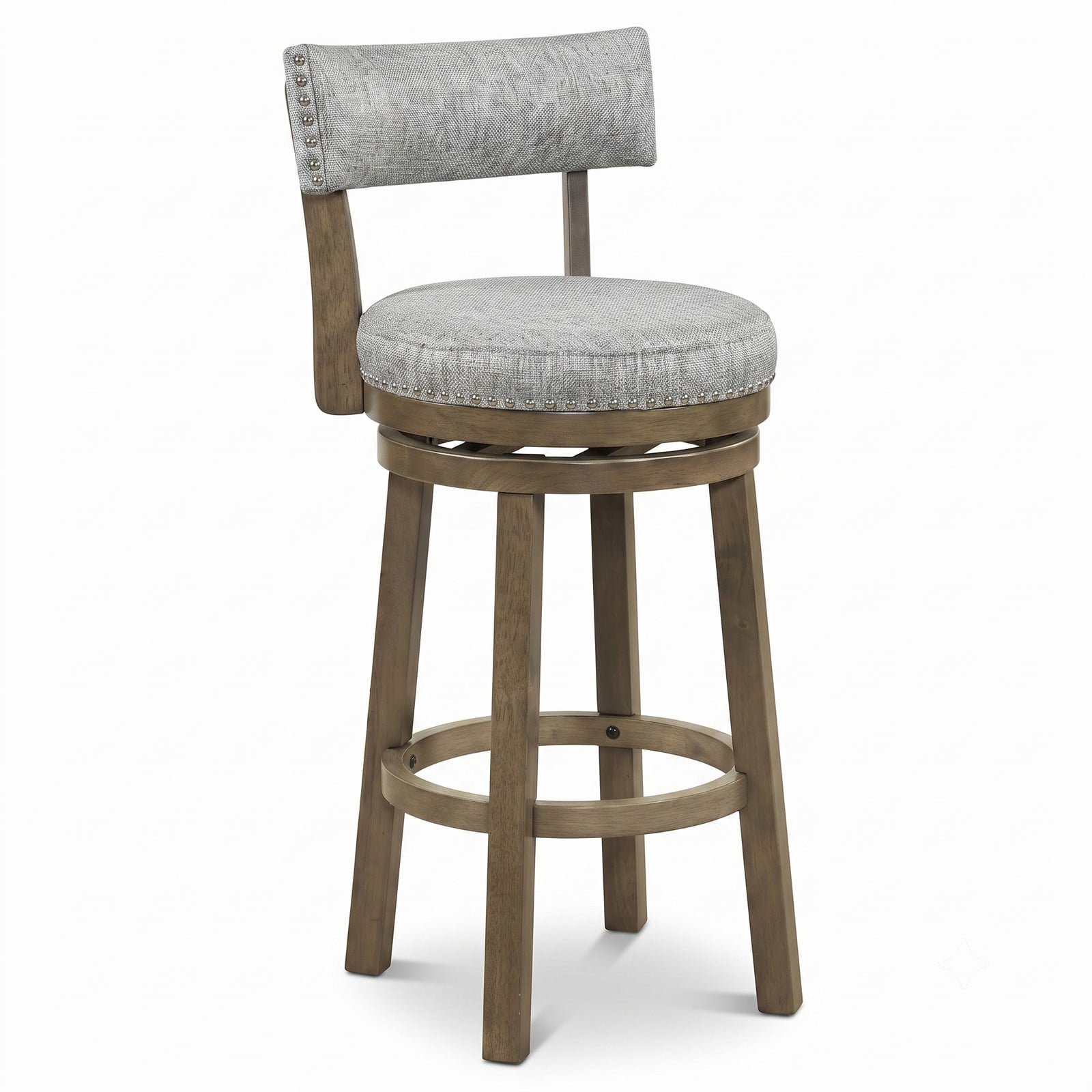 Furnibear Swivel Bar Stools Set of 2, 31.5 Inch Linen Fabric Upholstered Barstools with Curved Back and Nailhead Trim, 360-Degree Swivel Counter Height Kitchen, Gray