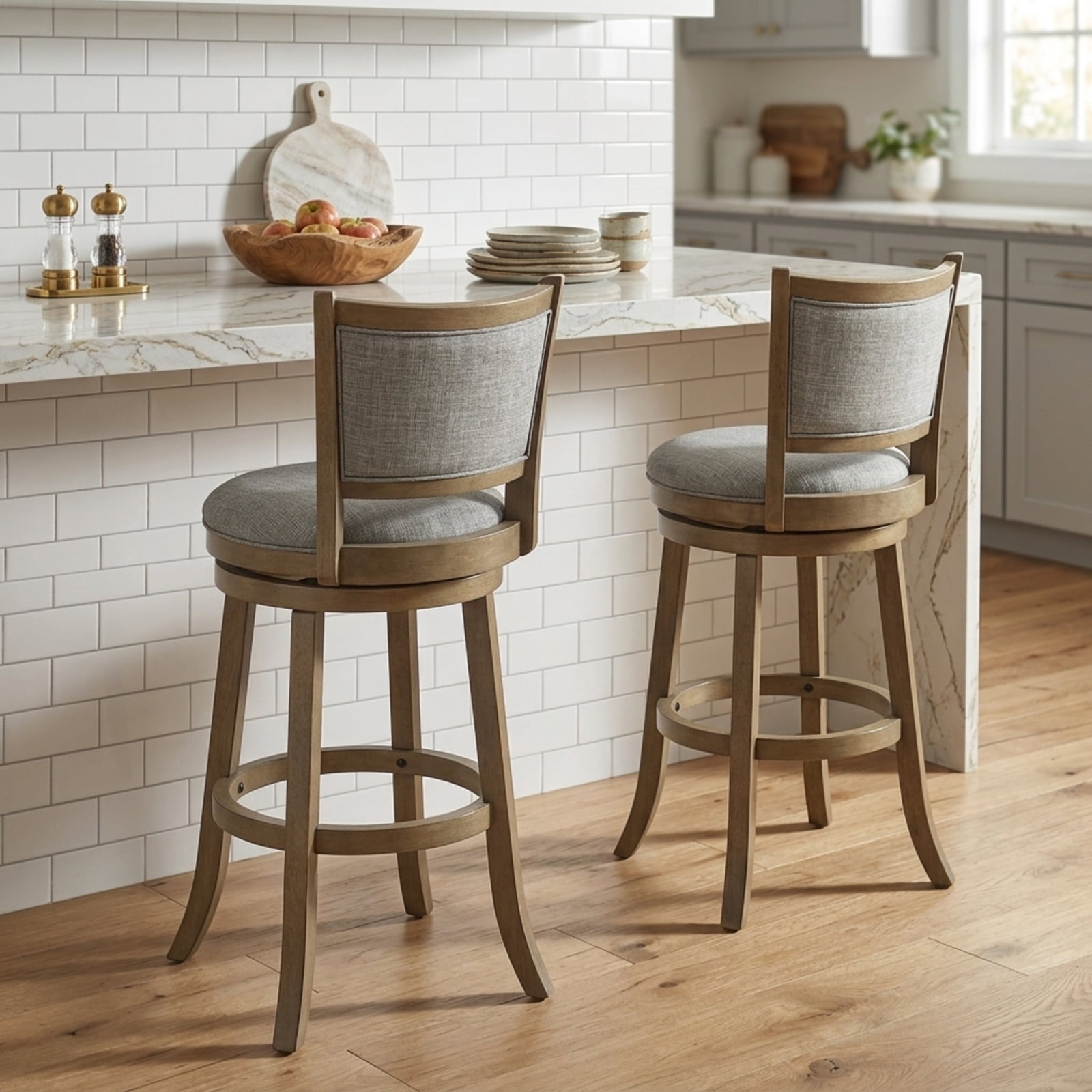 Furnibear Swivel Bar Stools Set of 2 with Soft-padded Back and Seat-L for Kitchen Island Counter Bar Pub Dining Home, Gray