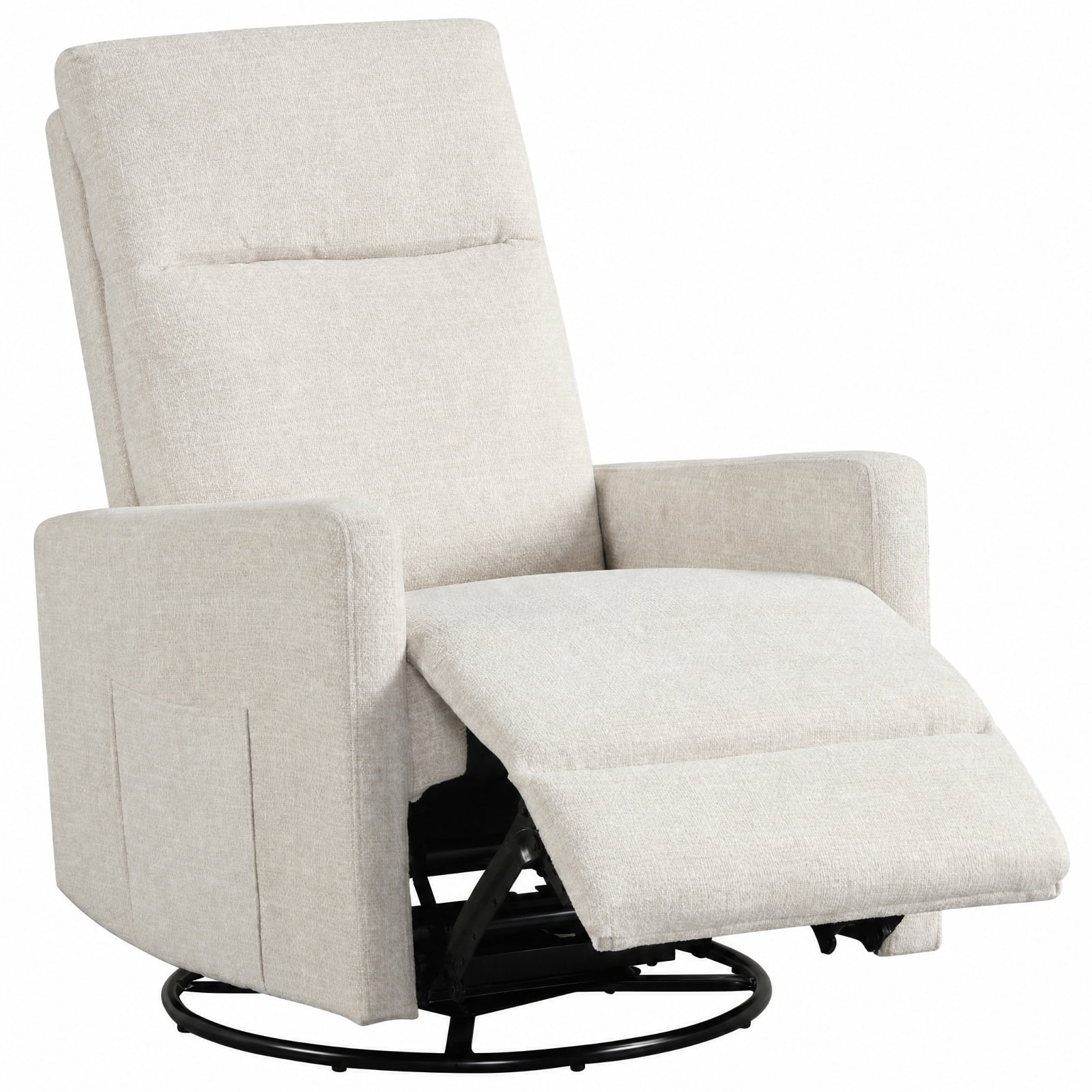 Furnibear Swivel Rocking Chair with 360 Degree Base Reclining Backrest and Extending Footrest for Nursery and Living Room, Beige