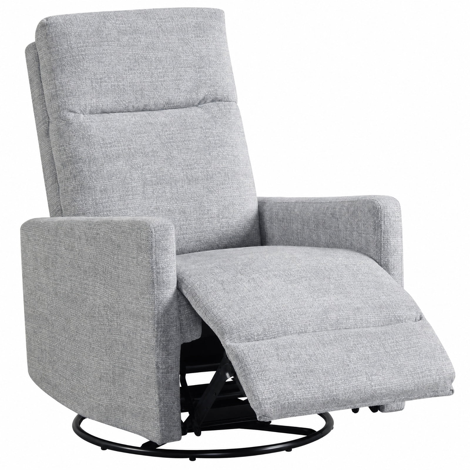 Furnibear Swivel Rocking Chair with 360 Degree Base Reclining Backrest and Extending Footrest for Nursery and Living Room, Gray