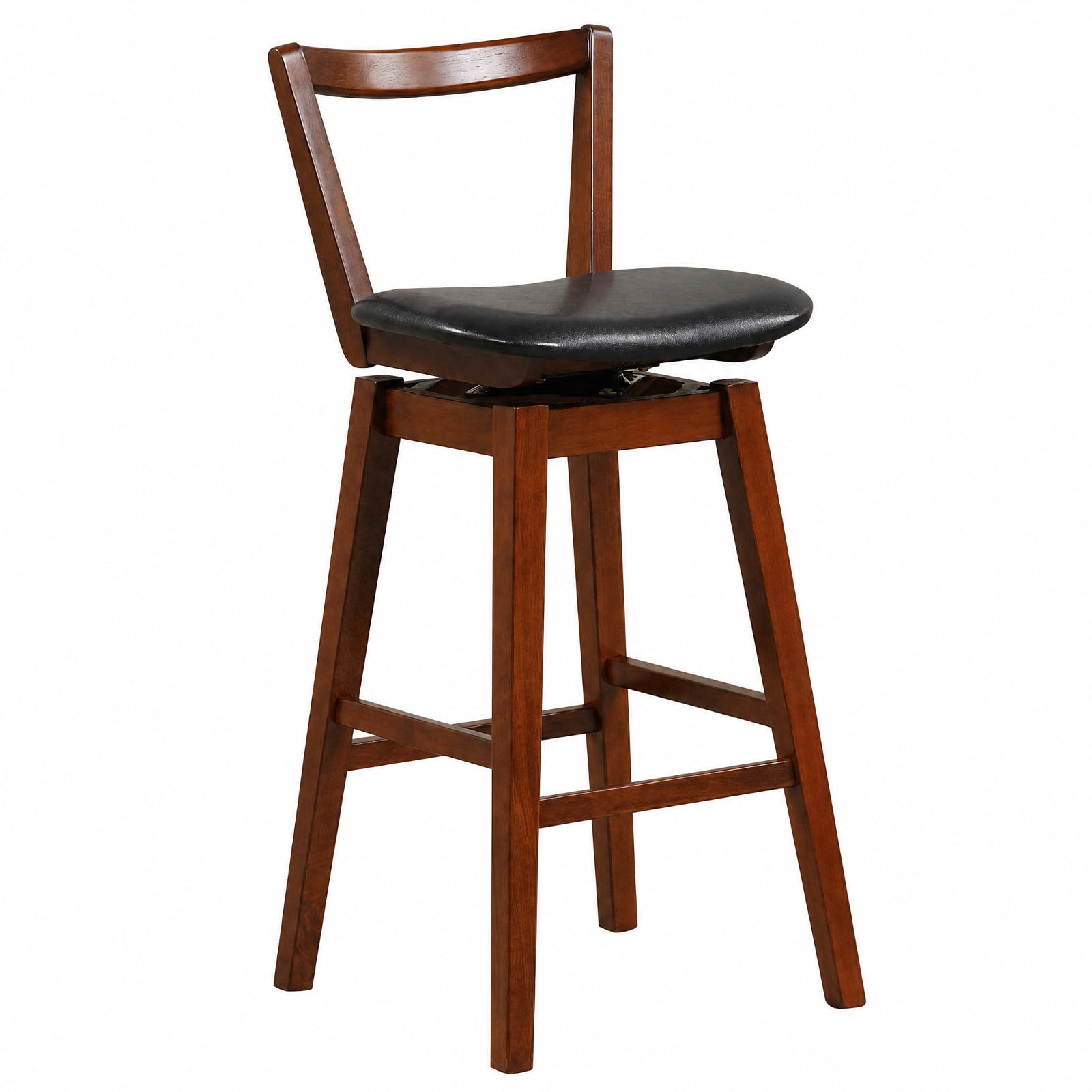 Furnibear Swivel Upholstered PU Leather Stool with Backrest and Cushioned Seat-30.5 inches for Kitchen Island Counter Bar Pub Dining Home, Walnut and