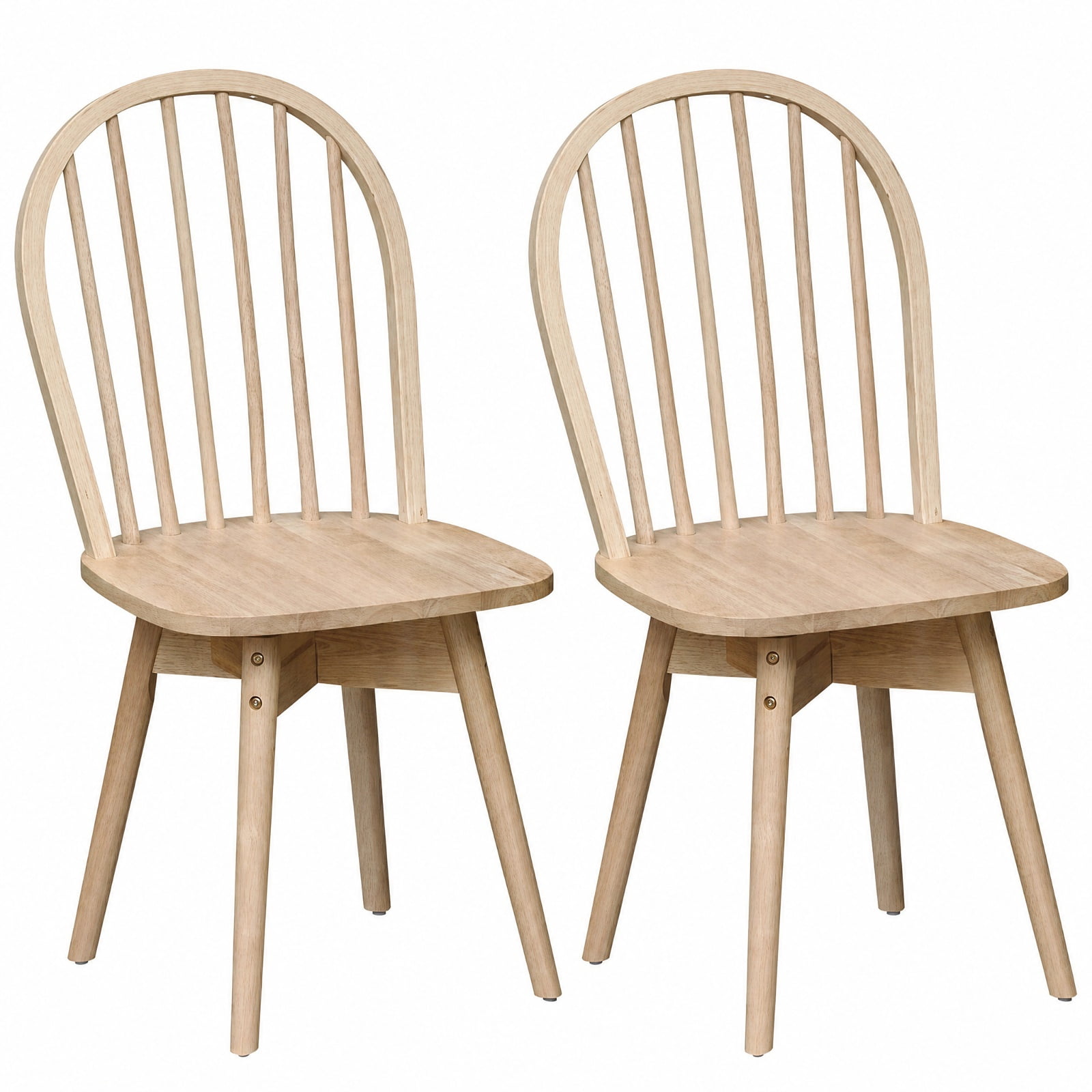 Furnibear Swivel Windsor Dining Chairs Set of 2 with Solid Rubber Wood Frame for Kitchen Dining Room Living Room Home, Natural