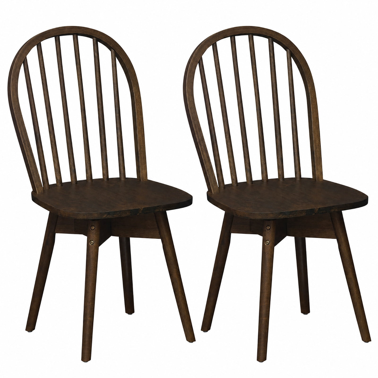 Furnibear Swivel Windsor Dining Chairs Set of 2 with Solid Rubber Wood Frame for Kitchen Dining Room Living Room Home, Walnut