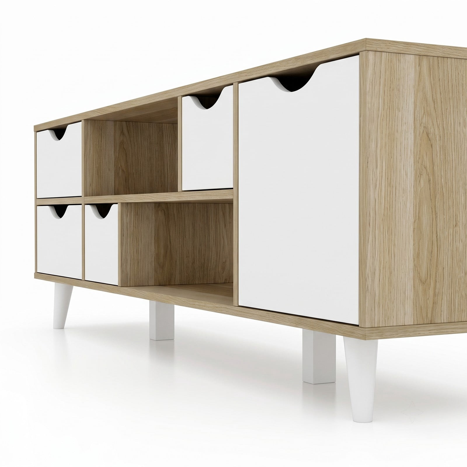 Furnibear TV Stand for TVs up to 55 Inch, Wood Entertainment Center Media Console with 4 Drawers and 2 Open Shelves, Adjustable Shelf, 6-Point Structure, Oak