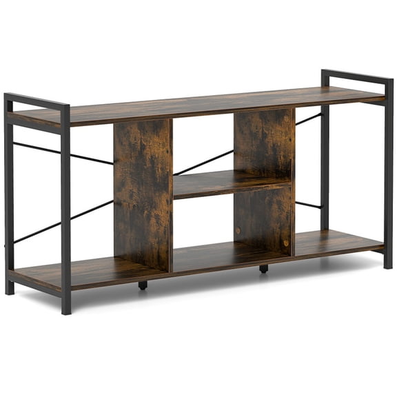 Furnibear TV Stand for 55 Inch TV, Industrial Entertainment Center with Open Storage, Rustic Brown
