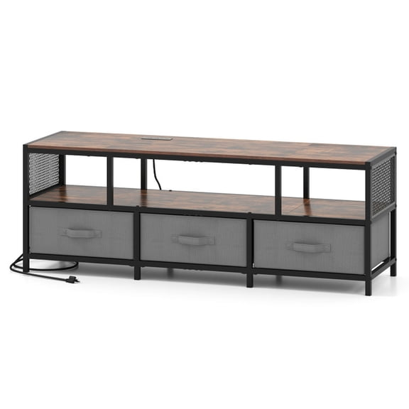Furnibear TV Stand for 65 Inch TV with Power Outlets and USB Charging, Entertainment Center with Storage, Rustic Brown
