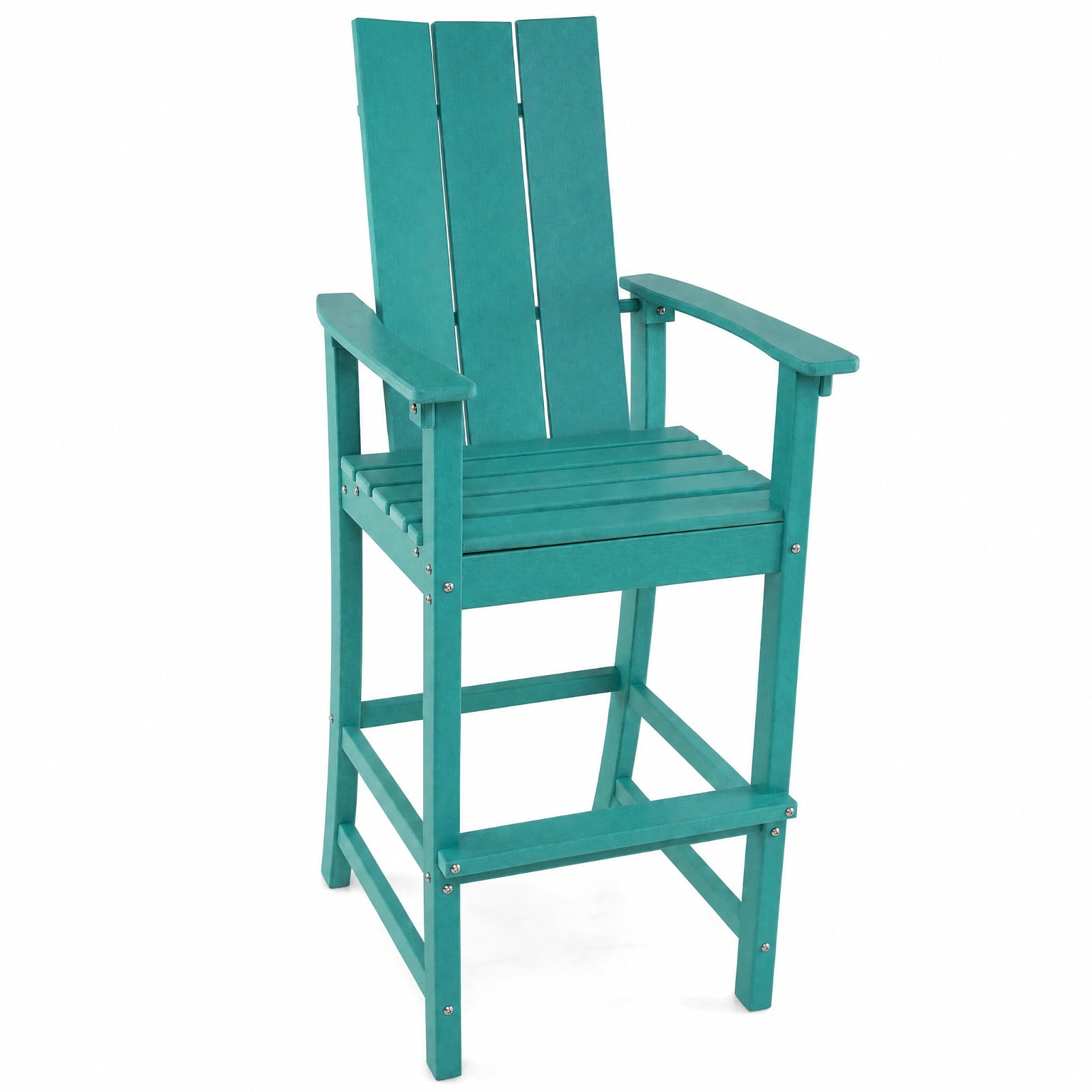 Furnibear Tall Outdoor Bar Stool Adirondack Chair with Ergonomic Backrest and Footrest for Backyard Patio Deck, Turquoise