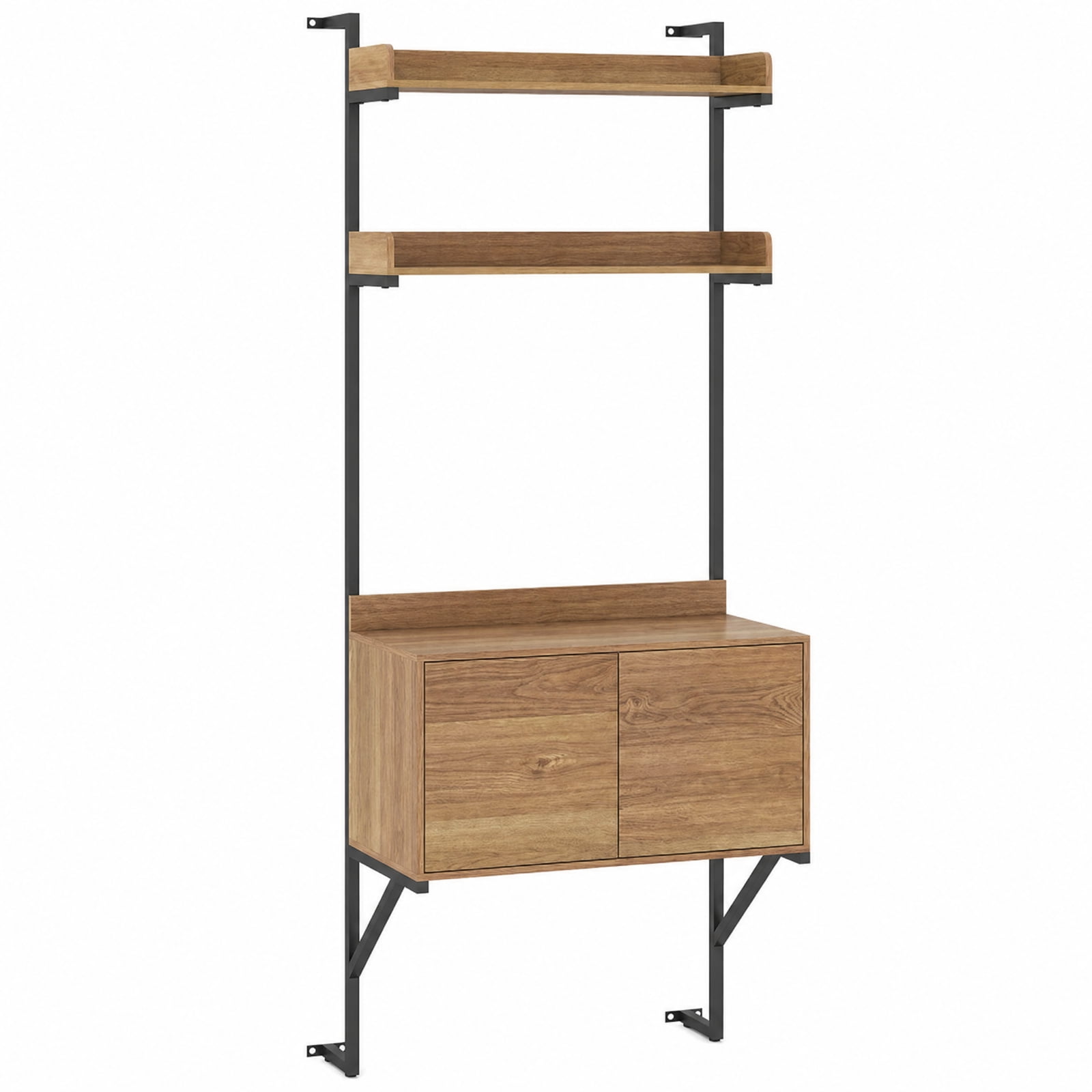 Furnibear Tall Ladder Shelf with Storage Cabinet Narrow Wall Mounted Ladder Bookcase for Living Room Home Office Bedroom Display Storage, Natural