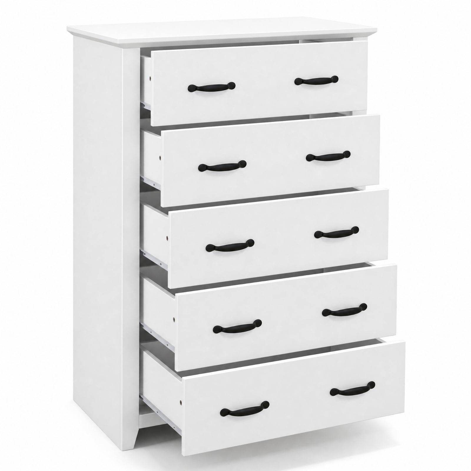 Furnibear Tall Storage Dresser with 5 Pull-out Drawers for Bedroom Living Room for Bedroom Closet Living Room Nursery Clothes Storage, White