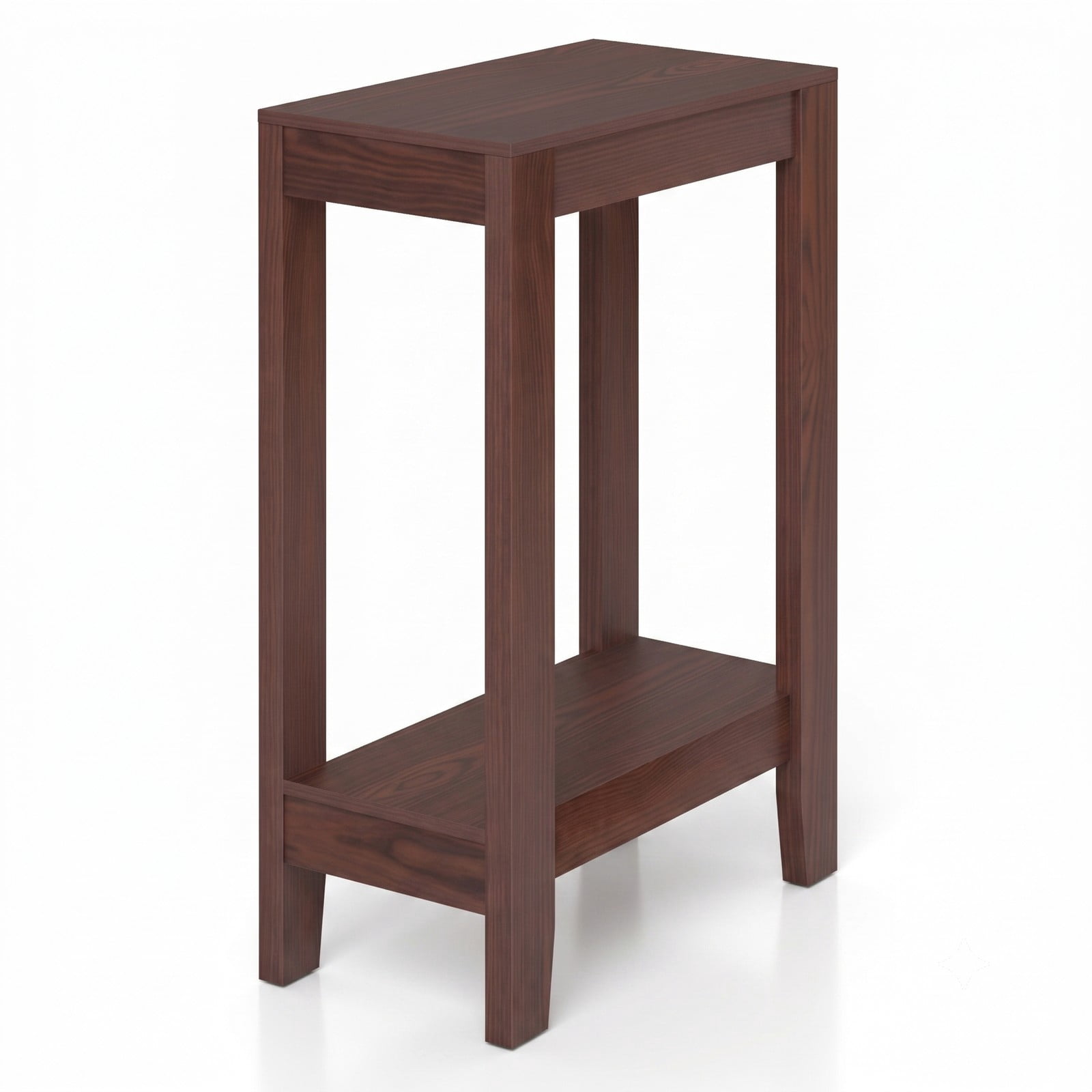 Furnibear Tall Wooden Sofa End Table 2-Tier Side Table with Storage Shelf and Sturdy Legs for Living Room Bedroom, Anti-Toppling Narrow Nightstand Accent Table, Brown