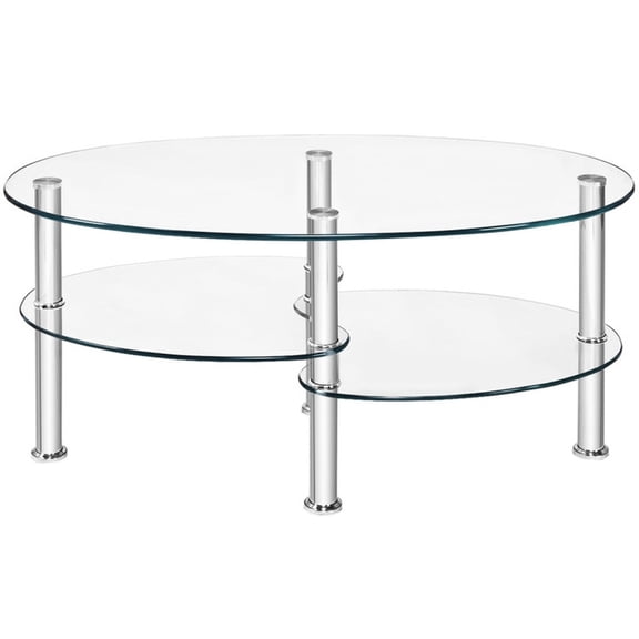 Furnibear Tempered Glass Oval Side Coffee Table - Transparent - Living Room Cocktail Center Table