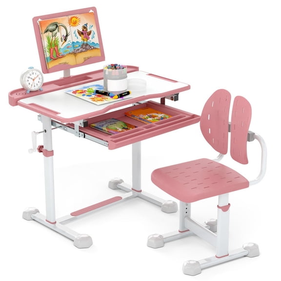 Furnibear Tilt Desktop Mid-Century Style Kids Eating Table, Pink