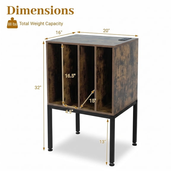 Furnibear Turntable Record Player Stand with Power Outlets, USB Type-C Charging Ports, Vinyl Record Storage Media Console TV Stand for Living Room, Rustic Brown