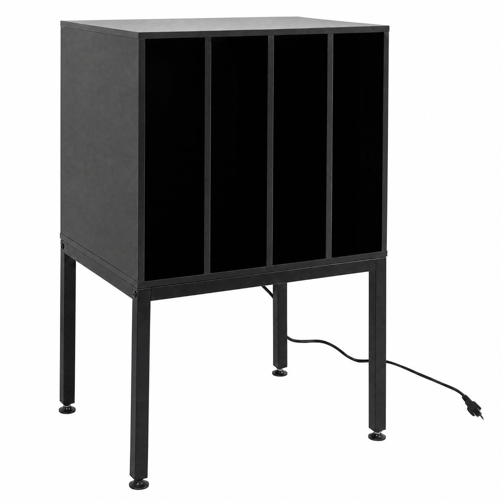 Furnibear Turntable Record Player Stand with Power Outlets USB and Vinyl Storage for Living Room Bedroom and Music Room, Black