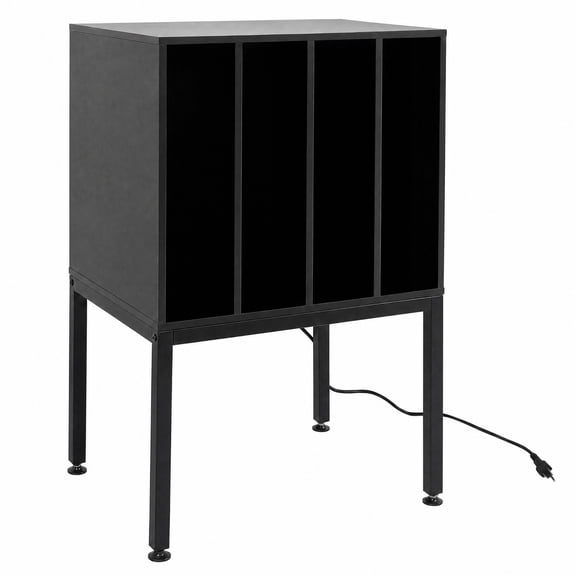 Furnibear Turntable Record Player Stand with Power Outlets USB and Vinyl Storage for Living Room Bedroom and Music Room, Black