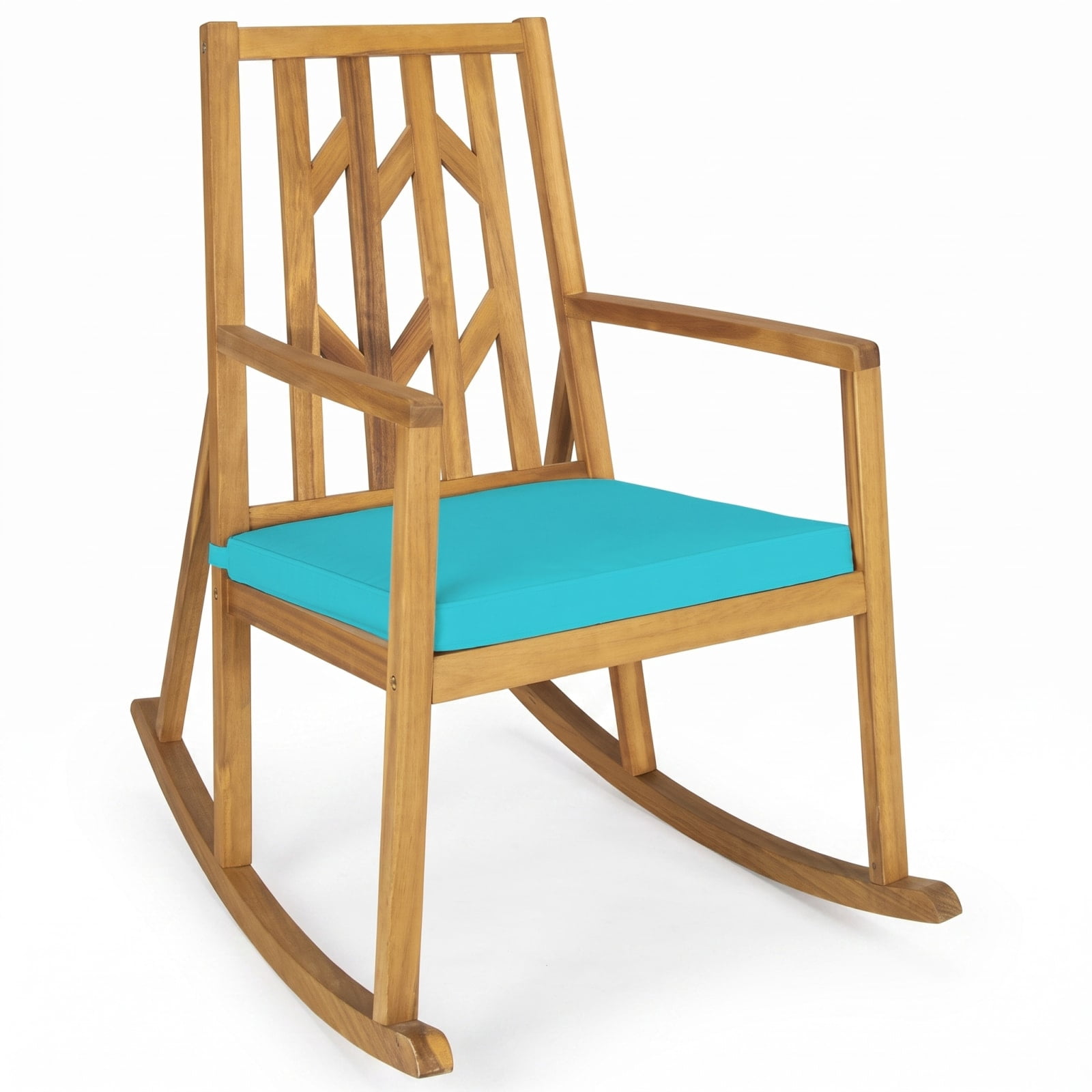 Furnibear Turquoise Outdoor Rocking Chair Acacia Wood for Porch Deck Balcony Holds 350 lbs Weather-Resistant Outdoor Furniture
