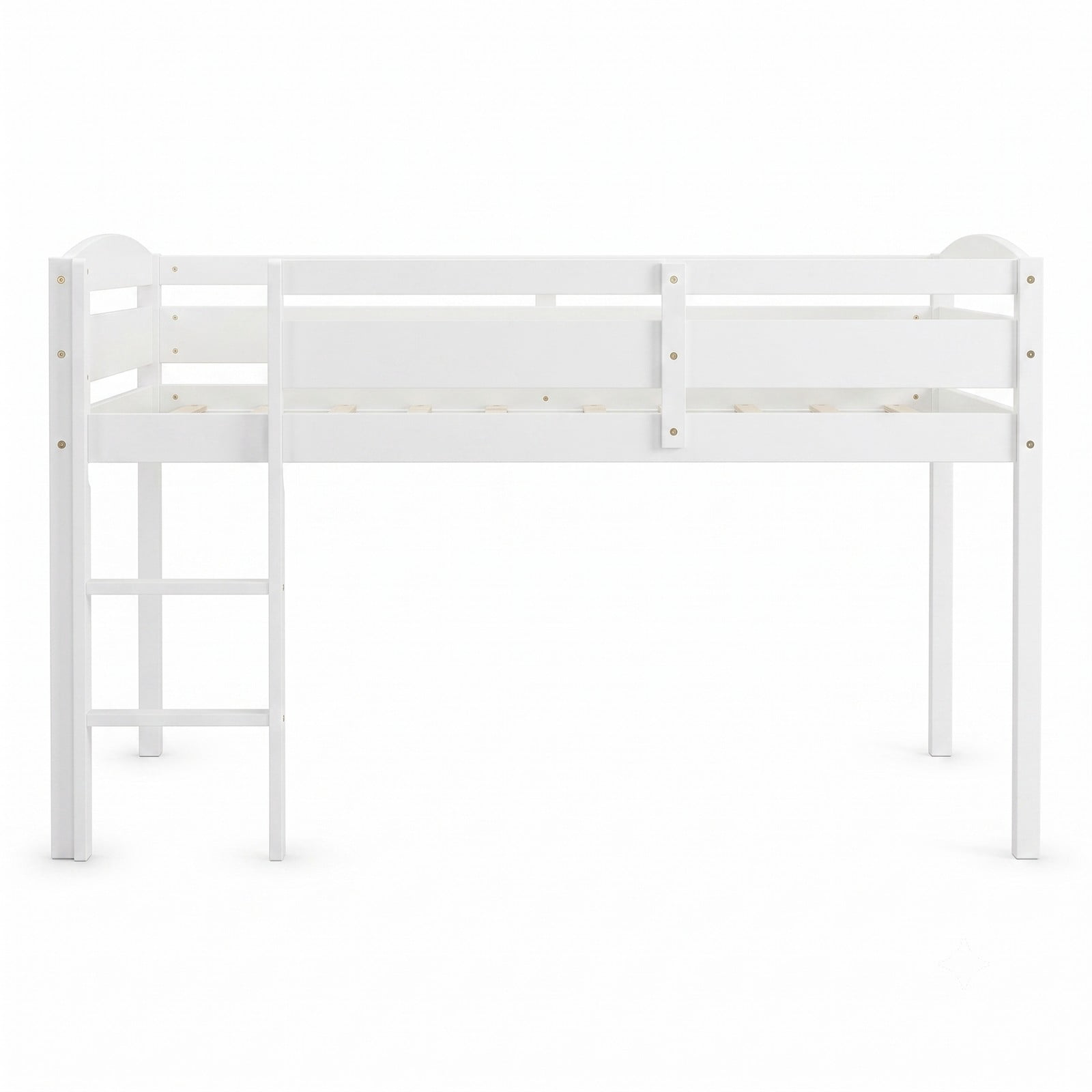 Furnibear Twin Low Loft Bed with Guardrail and Ladder Solid Wood Frame with Open Under-bed Storage Space for Kids, White