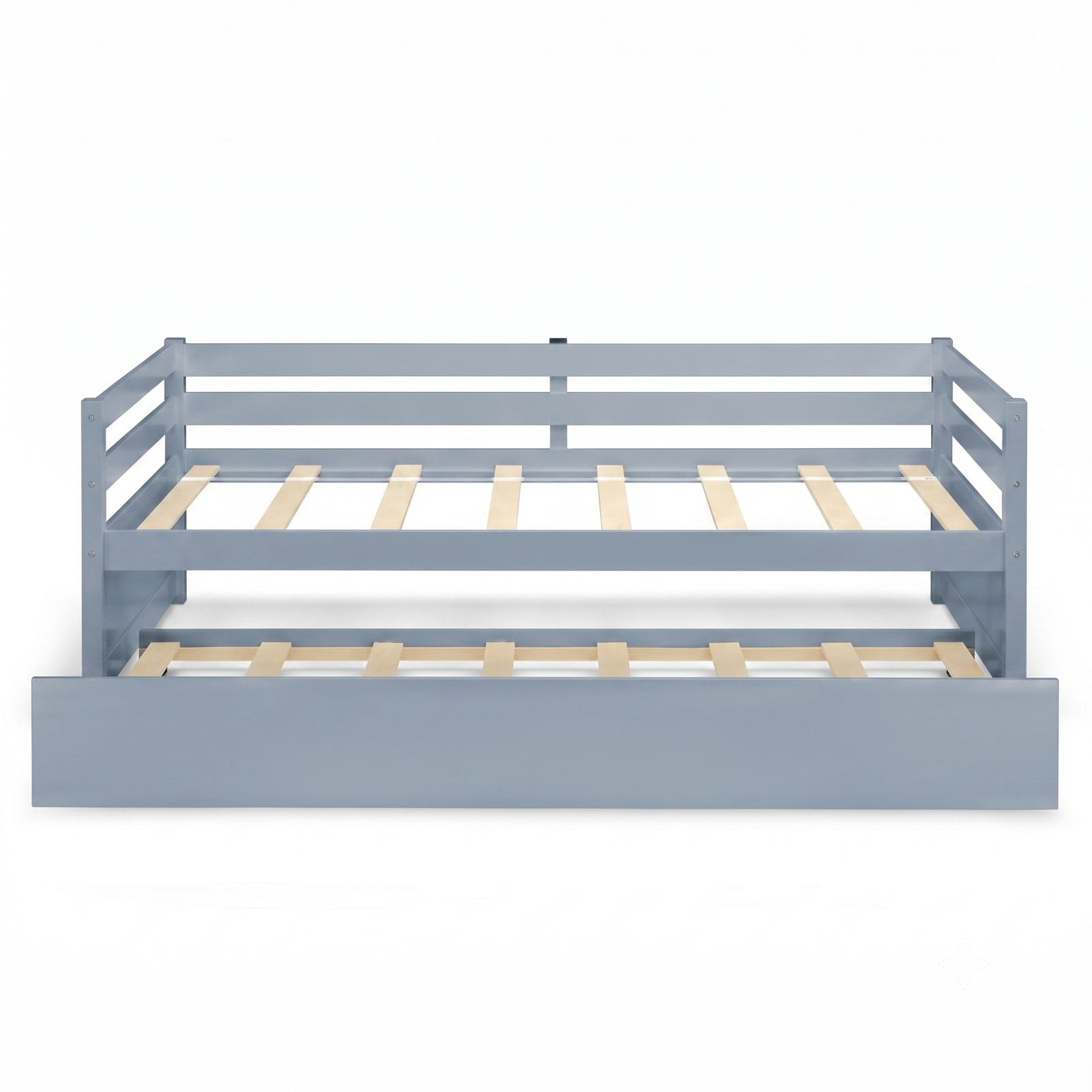 Furnibear Twin Trundle Daybed Frame with Pull Out Trundle and Wooden Slat Support and Side Rails for Bedroom and Guest Room, Gray