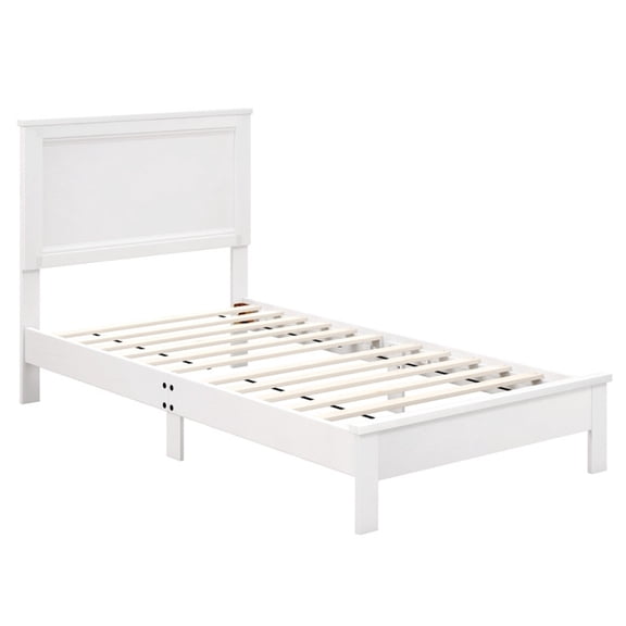 Furnibear Twin Wooden Bed Frame White with Integrated Headboard, Solid Rubber Wood Legs and Thickened Slat Support, No Box Spring Needed