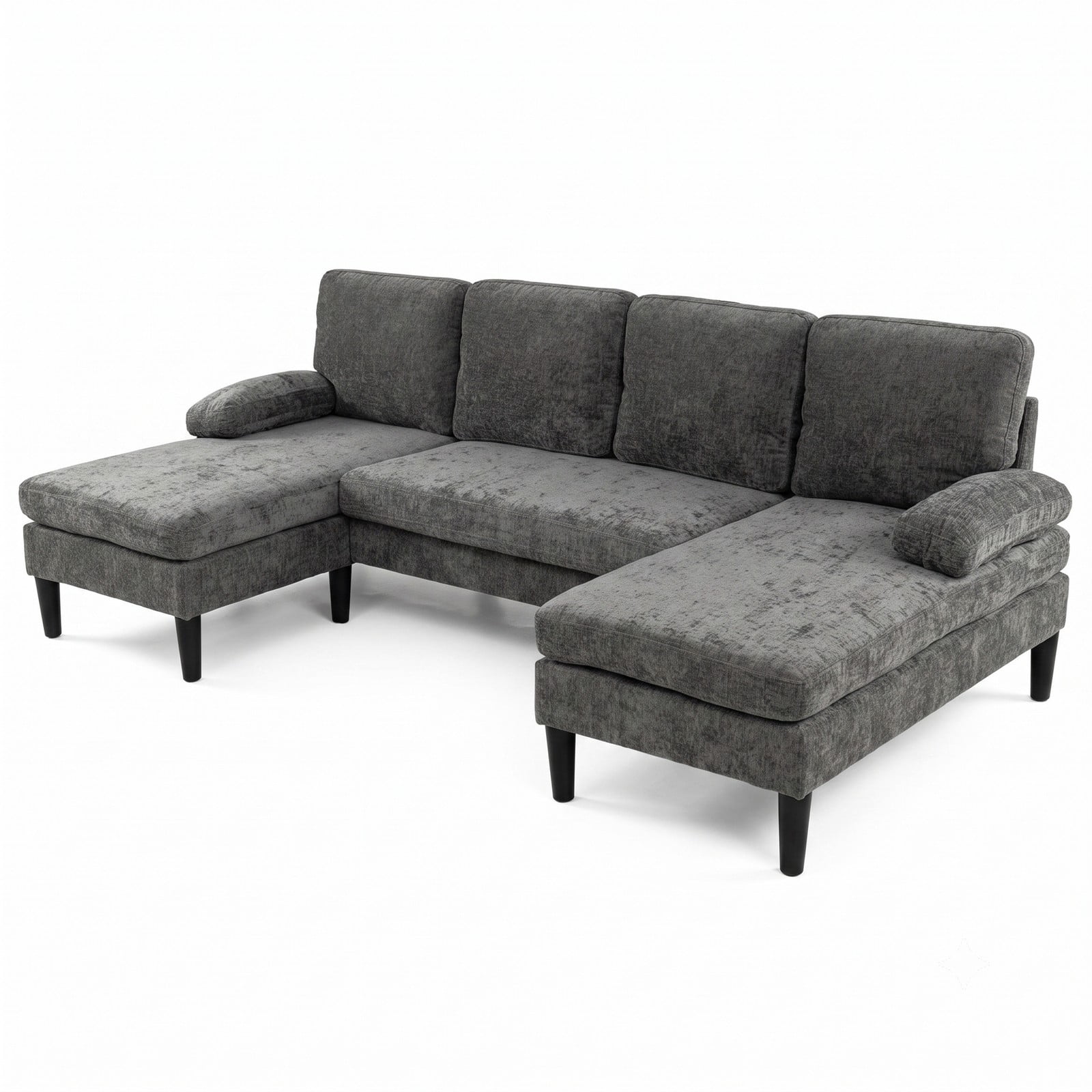 Furnibear U-Shaped Sectional Sofa Couch with Double Chaise Lounge, Modern Chenille Upholstered Modular Deep Seat Sectional Set for Living Room Apartment, Holds, Gray
