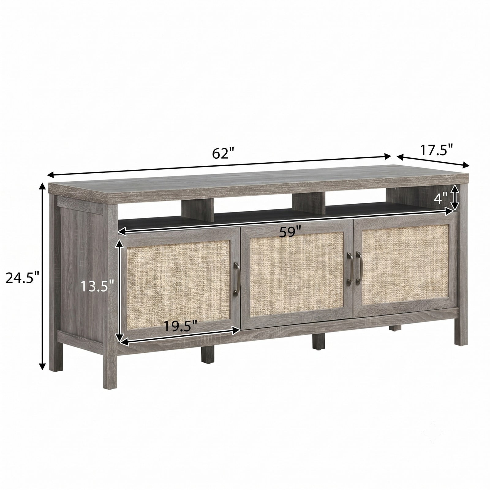 Furnibear Universal TV Stand Entertainment Media Center Console with Rattan Cabinets and Open Shelf for TVs up to 65 Inch, Living Room Bedroom Storage Furniture, Gray