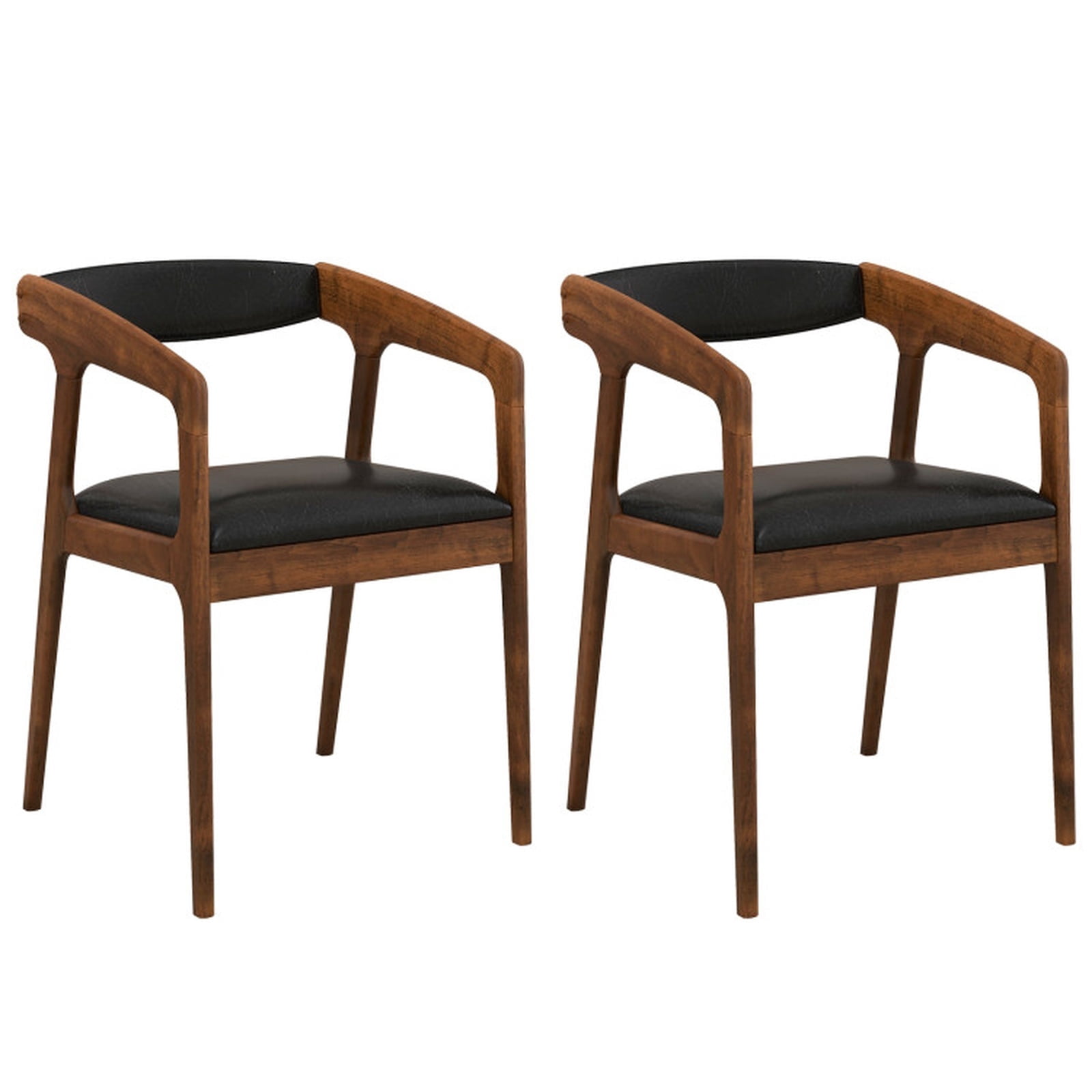 Furnibear Upholstered Dining Chairs with Arms Set of 2 with Padded PU Leather Seat and Cozy Backrest for Kitchen and Dining Room, Brown